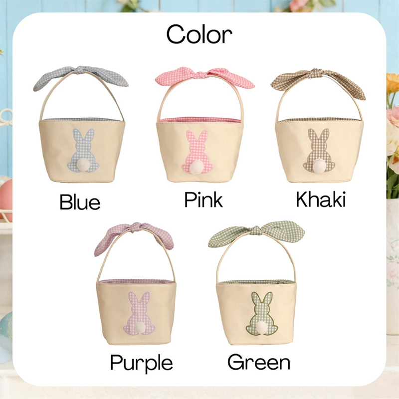 Personalized Easter Basket Embroidered Name Bunny Ear Basket Easter Egg Hunt Basket Easter Gift