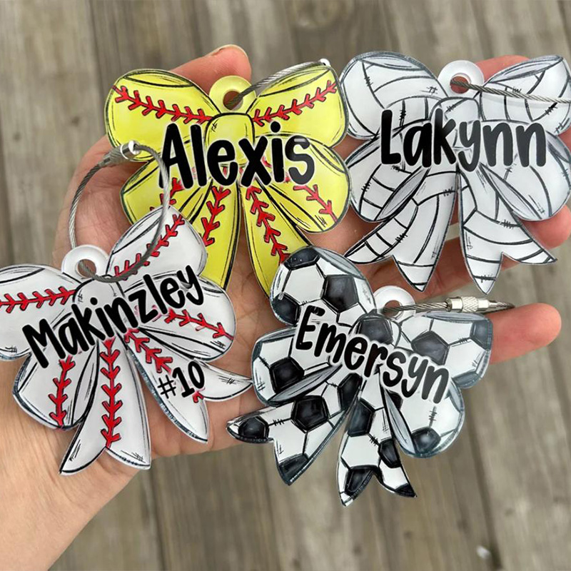 Personalized Sports Colorful Bow Keychain with Name Number