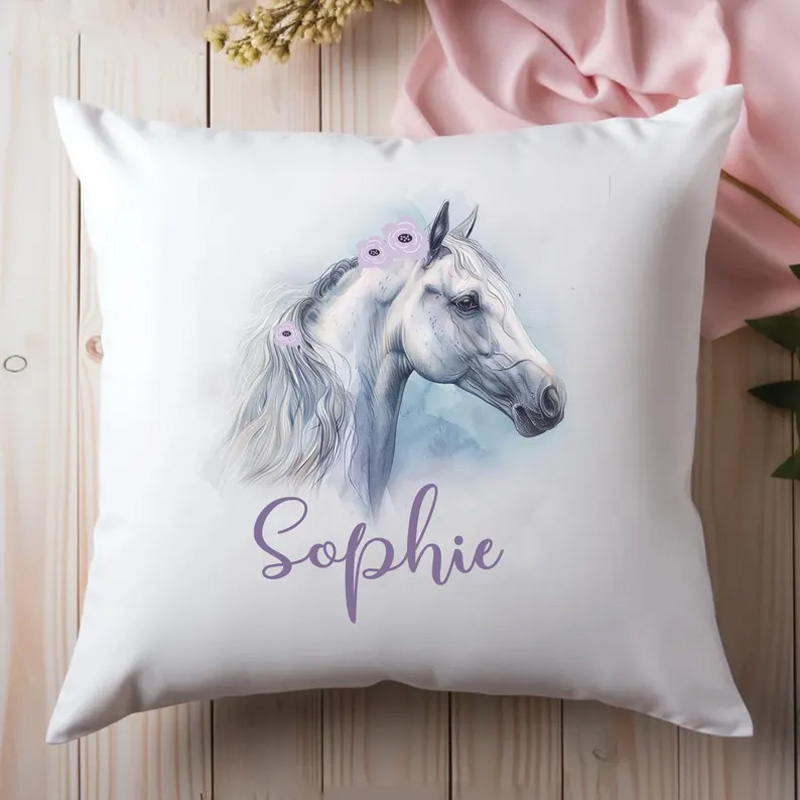 Personalized Floral Horse Cushion Throw Pillow Cover Plaid Horse Accent Pillow Farmhouse Decor for Riding Lovers Equestrian Lovers