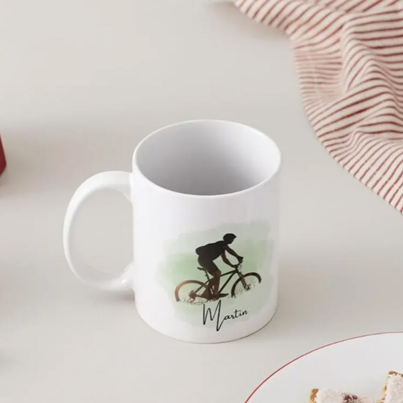 Personalized Cyclist Mug Mountain Bike Silhouette Custom Name for Biker Cycling Riding Lovers