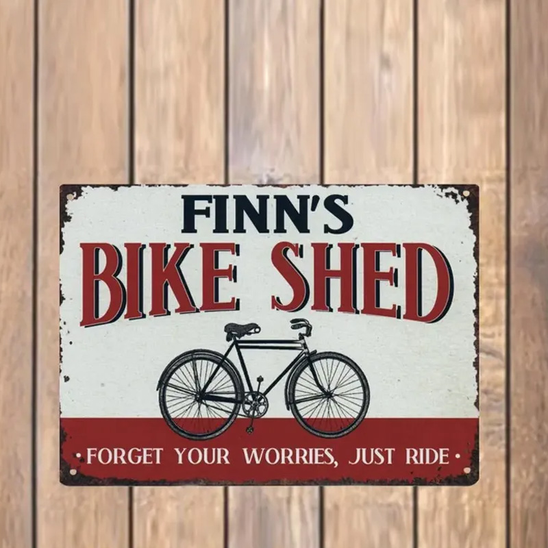 Personalized Bike Shed Metal Sign Vintage Style Metal Bicycle Decor for Cycling Riding Lovers