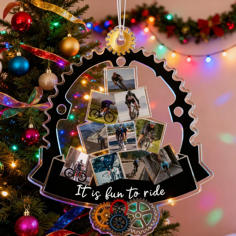 Personalized Custom Photo Gifts Christmas Ornament Christmas Decoration Cycling Ornament Holiday Xmas Gift for Racing Biker Riding Lovers
