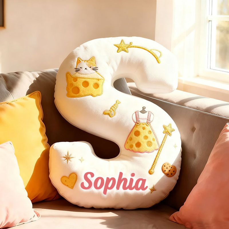 Personalized Cat Lover Cheese Letter Pillow with Custom Name Pillow for Kid Graphic 3D Print