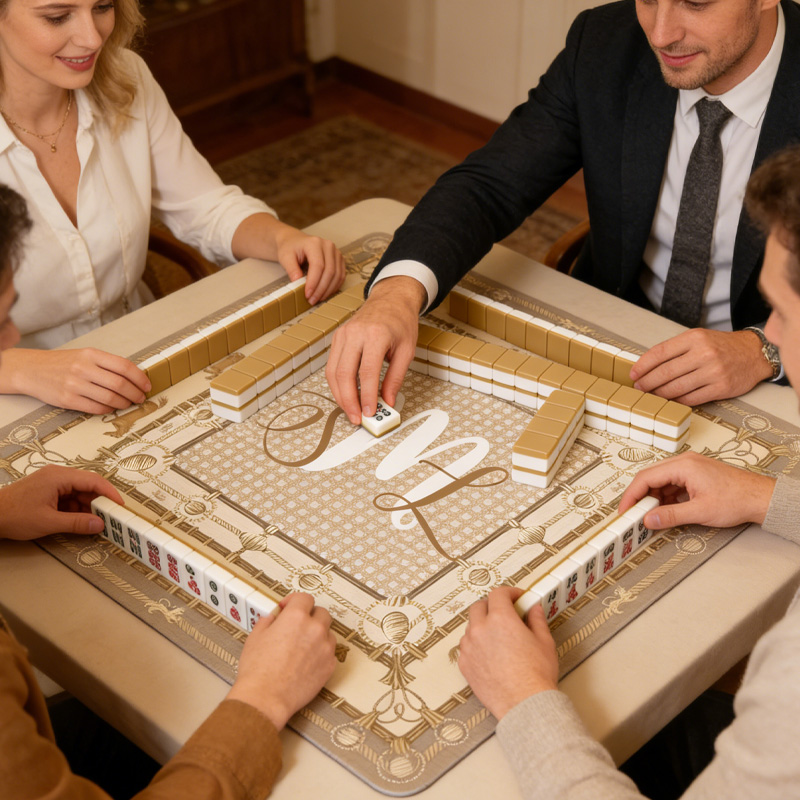 Personalized Mahjong Caned Trompe Loeil Blond Horse Mahjong Mat Custom Text Gift Neoprene Game Surface Travel Portable Playing for Equestrian Lovers