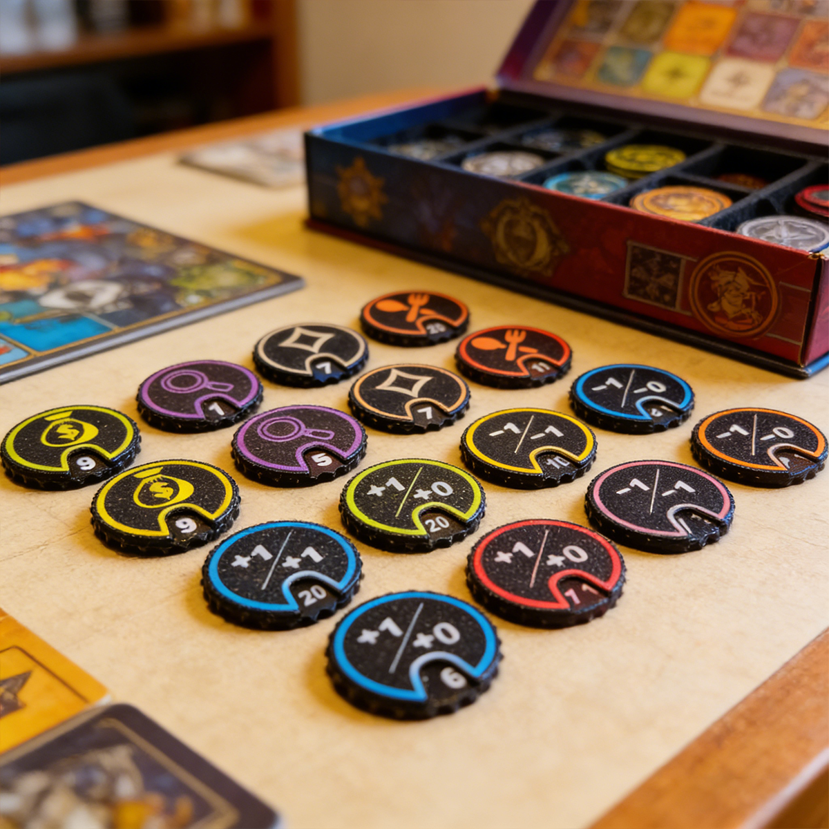 Arkham Horror LCG Premium Acrylic Token Set | Upgrade Tokens for Resources, Clues, Doom & Skill Modifiers | Tabletop Game Accessories