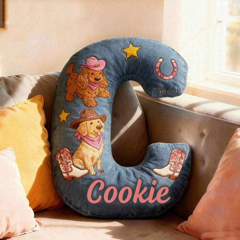 Personalized Dog Lover Cowboy Star Dog Letter Pillow with Custom Name Graphic 3D Print