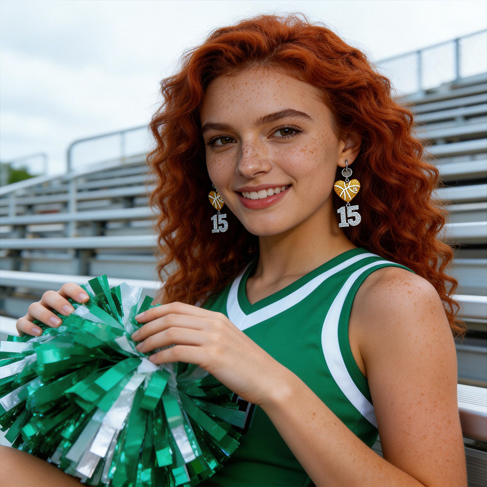 Personalized Acrylic Basketball Heart Hanging Numbers Earrings with Custom Name and Number