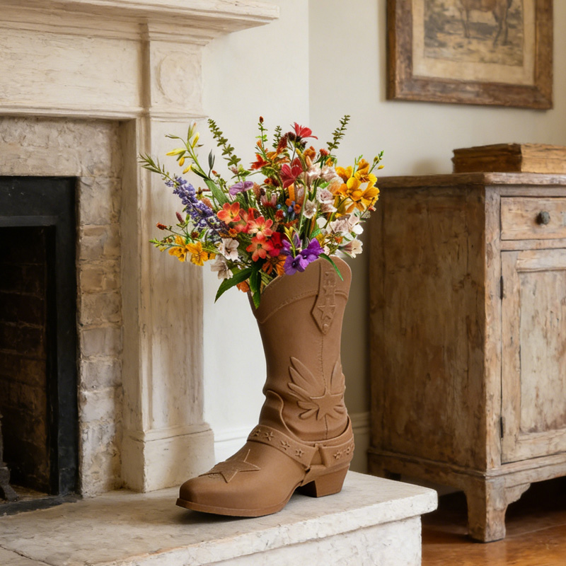 Personalized 3D Print Cowboy Boot Vase for Blooming Bouquets Planter Home Decoration Gift for Equestrian Riding Lovers