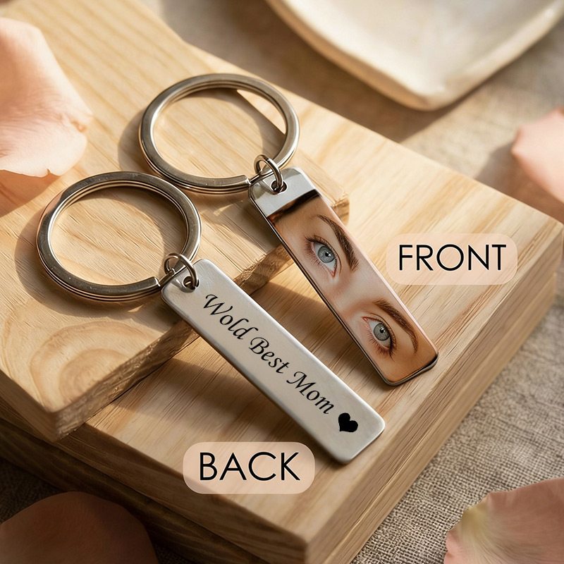 Personalised Eye Photo Keychain Personalized Gifts for Mom Dad Stainless Steel Keychain Drive Safe Gift