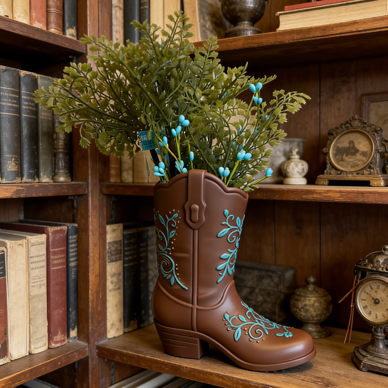 Personalized 3D Print Cowboy Boot Vase for Blooming Bouquets Planter Home Decoration Gift for Equestrian Riding Lovers
