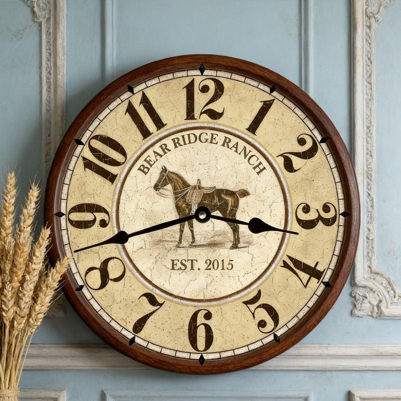 Personalized Silent Analog Horse Clock Horse Wall Clock for Equestrain Lovers