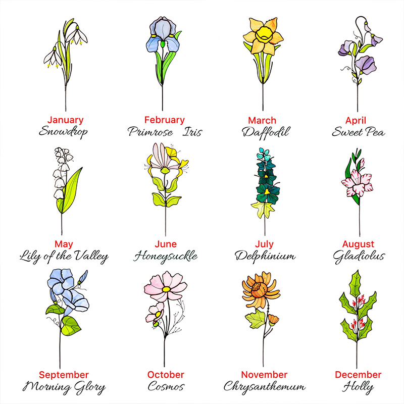 Personalized Stained Glass Birth Flower Plant with Stake Custom Birthday Suncatcher Gift for Mom Grandma Mother's Day Gifts