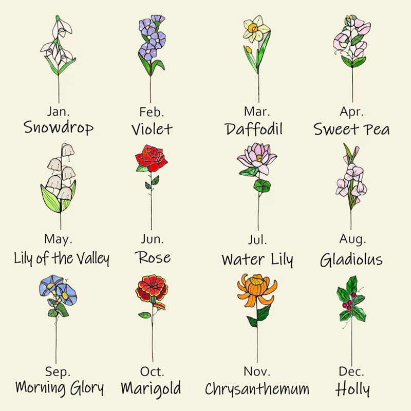 Personalized SStained Glass Birth Month Flower Birthday Suncatcher Custom Glass Flower Plant Stake Home Decor Gift for Her Mom Grandma