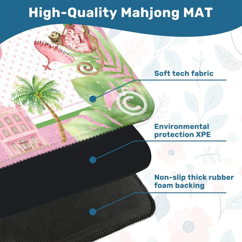 Personalized Lt Pink Palm Beach Inspired Mahjong Mat Personalized Tropical Preppy Game Table Mat Luxury Gift For Mahjong Players Pink and Green Mat for