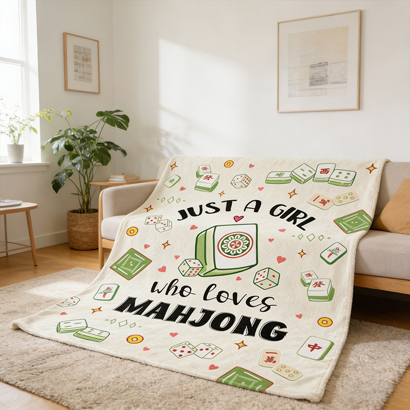 Just A Girl Who Loves Mahjong Blanket Flannel Plush Throw Blanket Mahjong Themed Gifts Ideas