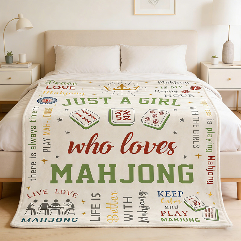 Just A Girl Who Loves Mahjong Blanket Mahjong Gifts for Women Mah Jong Lovers Throw Blanket