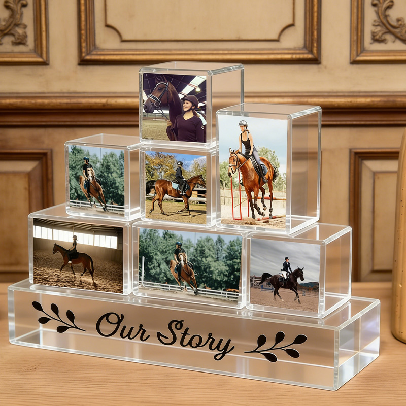 Personalized Photo Blocks Collage Stackable Photo Block Set Family Picture Gift for Equestrain Lovers