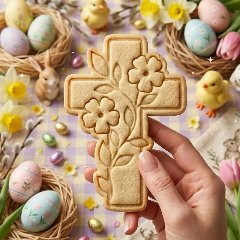 Personalized Cross with Flowers Cookie Cutter Stamp, Easter Day Gifts, Bunny Easter, Easter Baking, Rabbit Cookie, Rabbit Clay Cutter