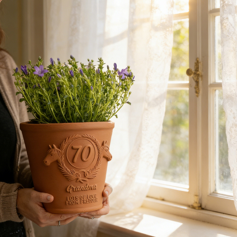 Personalized 70th Birthday Plant Pot 3D Print Sculpture Planter Gift for Equestrian Riding Lovers