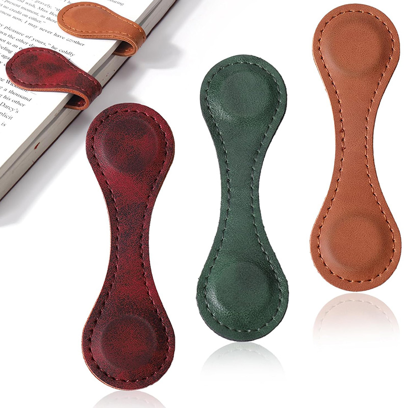 Magnetic Bookmarks 3PCS Genuine Leather Bookmark Vintage Book Mark for Women Double-Sided Magnetic Page Markers Leather Page Clip Buckles Reading Supplies Gift