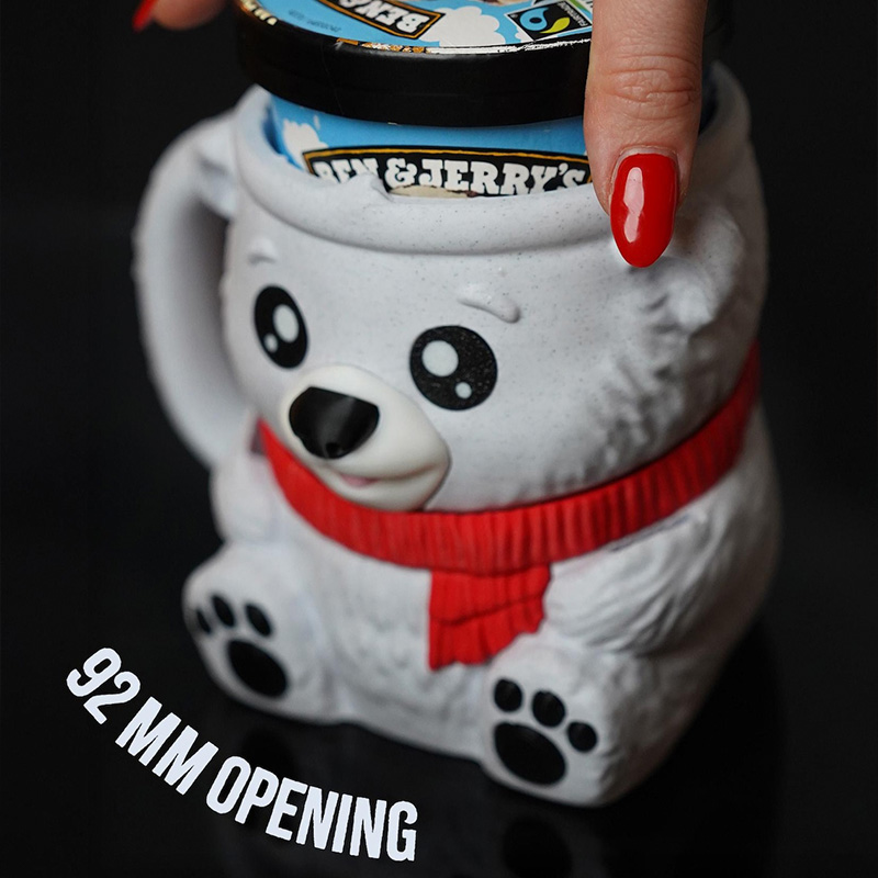 Polar Bear Ice Cream Pint Holder 3D Printed with Spoon Slots & Snack Drawer