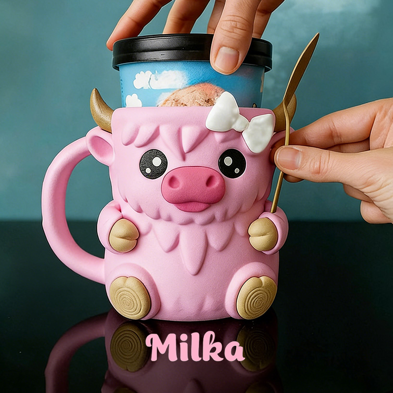 Highland Cow Ice Cream Pint Holder 3D Printed with Spoon Slots & Snack Drawer