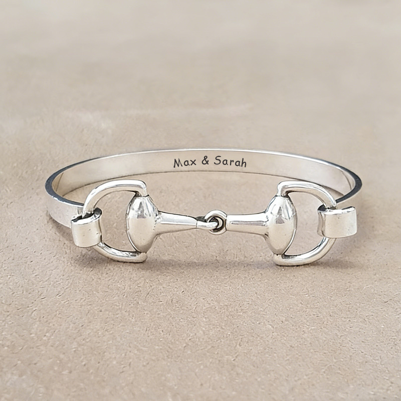 Personalized Inside Engraving Snaffle Bit Cuff Bracelet Silver Perfect Jewellery Gift for Equestrain Lovers