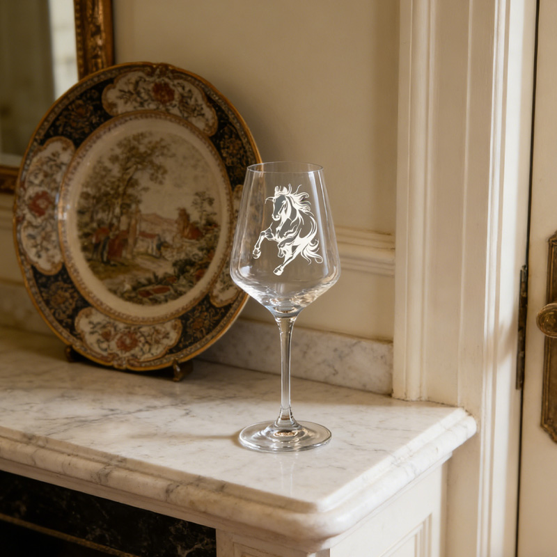 Personalized Horse Design Wine Glass Engraved Crystal Horse Lover Gift for Equestrain Lovers