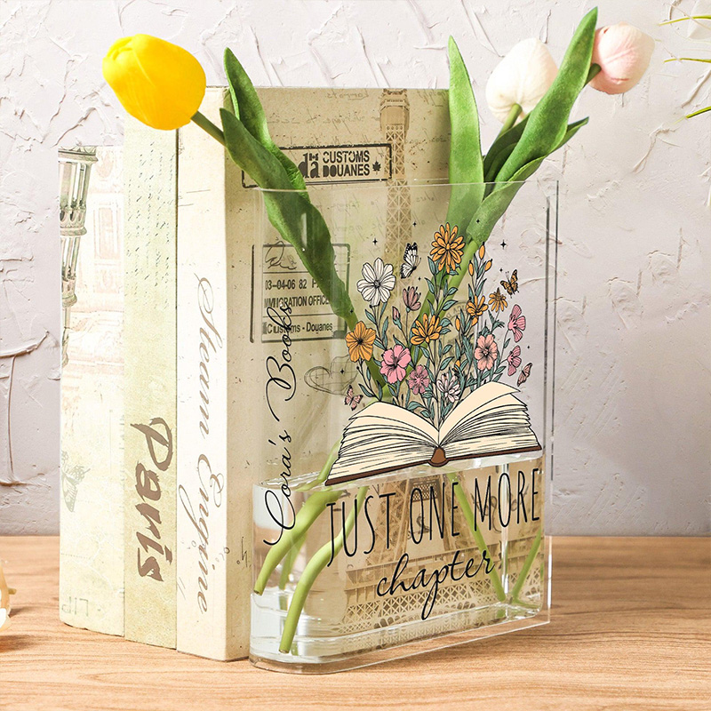 Personalized Acrylic Book Vase With Custom Name Gift for Book Lovers
