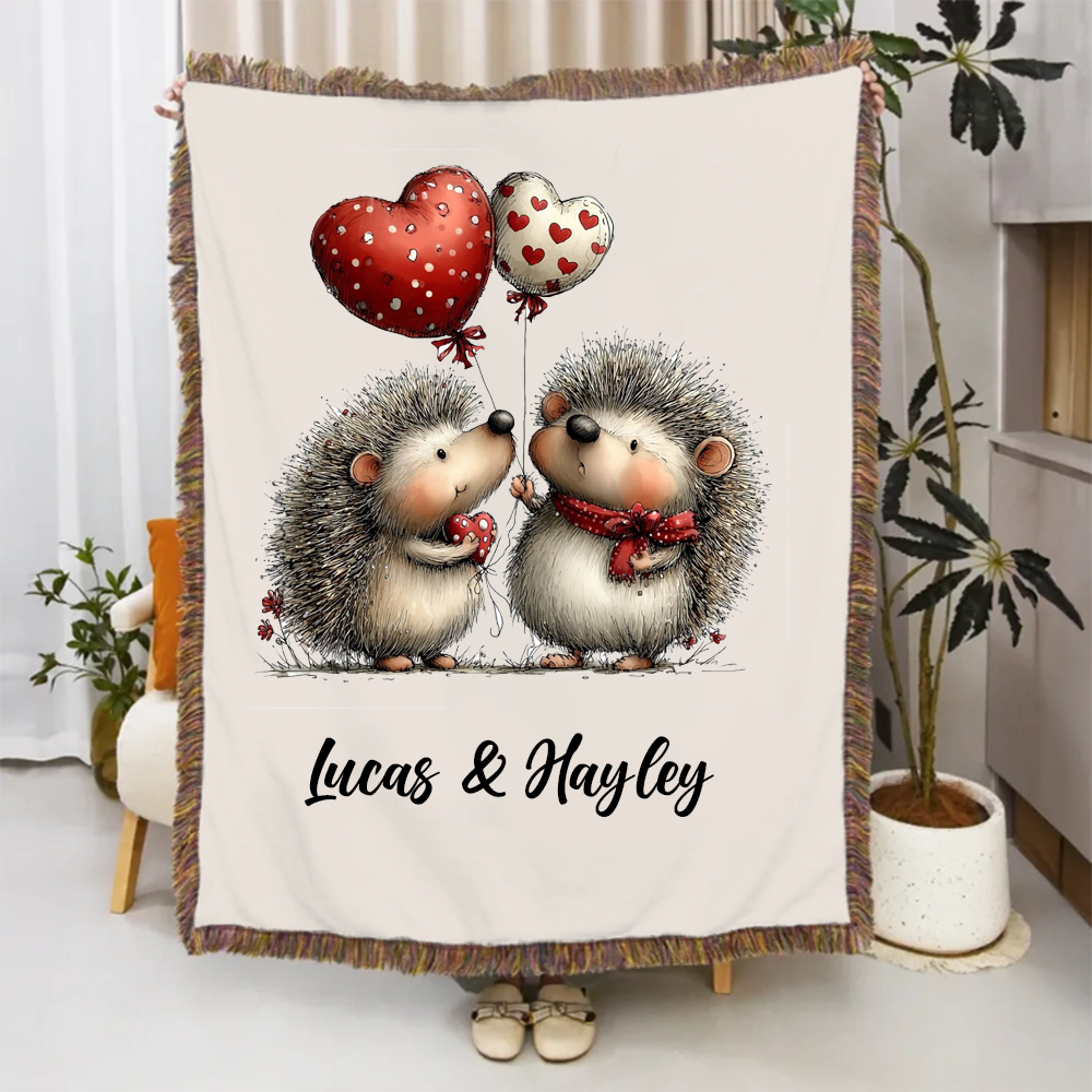 Personalized Couple Cartoon Blanket Penguin Rabbit Cat Hignland Cow Blanket For Newlywed Valentine's Gift For Couple