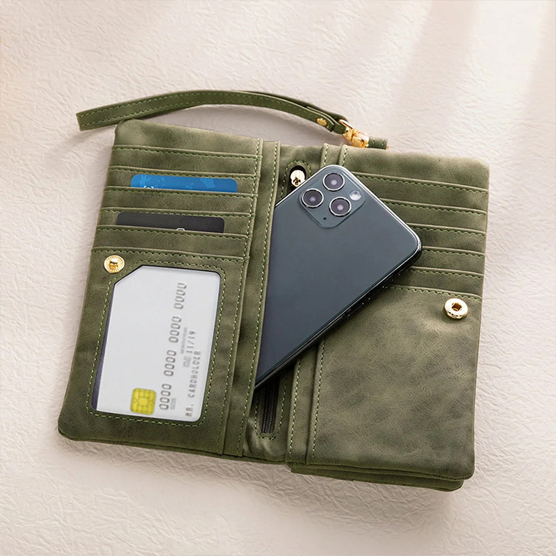 Personalized Vintage Birth Flower Birthstone Portable PU Leather Wallet with Name and Wristlet Birthday Gift for Women Girls