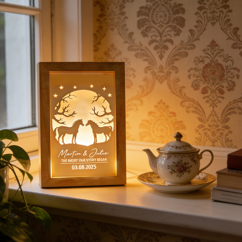 Personalized Wood Light Box Horses Night Light Gift for Equestrain Lovers