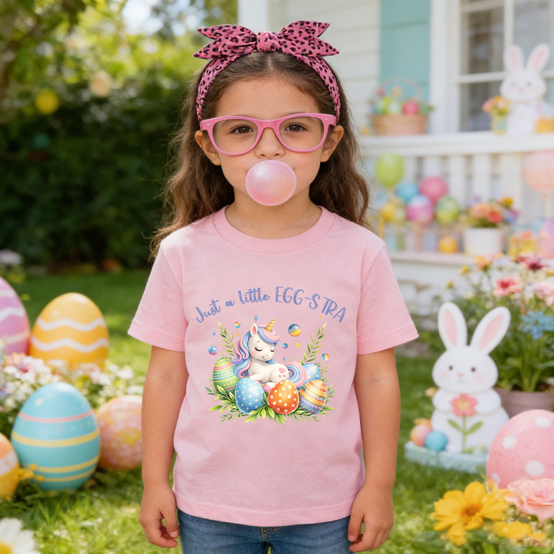 Just a Little Egg-Stra Easter Unicorn T-Shirt for Kids Cute Toddler Girl Easter Graphic Tee Spring Outfit Gift Idea