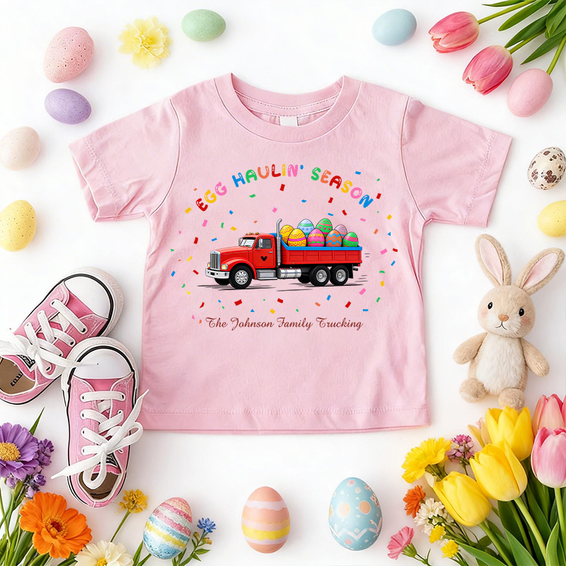 Personalized Easter Truck Shirt Custom Family ‘Egg Haulin’ Season Tee for Kids Easter Kids Shirt