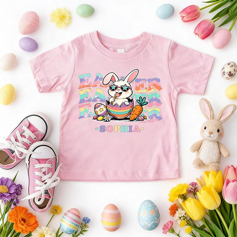 Custom Easter Bunny T-Shirt for Kids – Adorable Bunny with Egg & Carrot Design