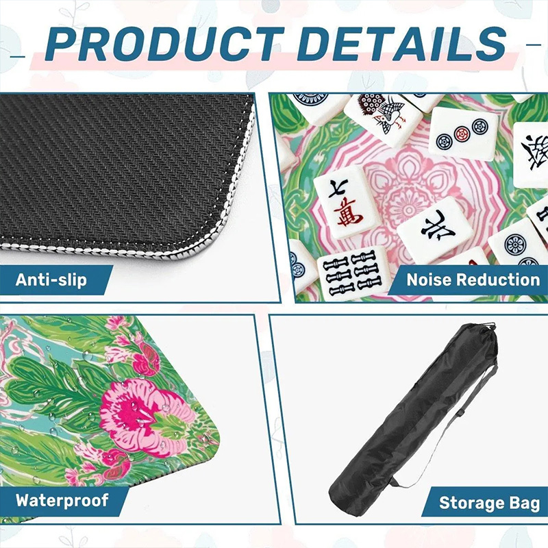 Personalized Green Pink Paradise Mahjong Mat Non-Slip Roll Up Play Mat Luxury Floral Game Board for Mah jongg Lovers