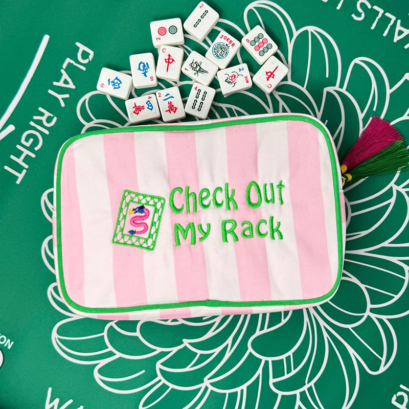 Personalized Embroidered Mahjong Tile Bag with Zipper and Wrist Strap Gift for Mahjong Lovers