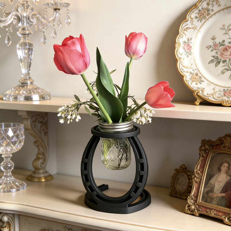 Personalized 3D Printed Forged Horseshoe Vase Holder Centerpiece Country Cowboy Rustic Western Weddings Gift for Equestrain Lovers