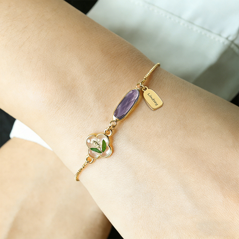 Personalized Baby's Breath Flower with Birthstone Bracelet Adjustable Mom Birthflower Bracelet Custom Name Gift for Mom Mother's Day Gift New Mom Gift