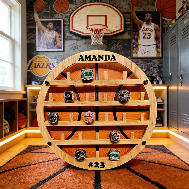 Personalized Basketball Style Ring Holder Custom Name Number Perfect Gift for Basketball Player