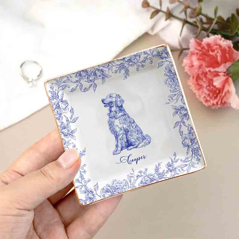 Personalized Dog Lover Chinoiserie Toile De Jouy Style Ring Dishes