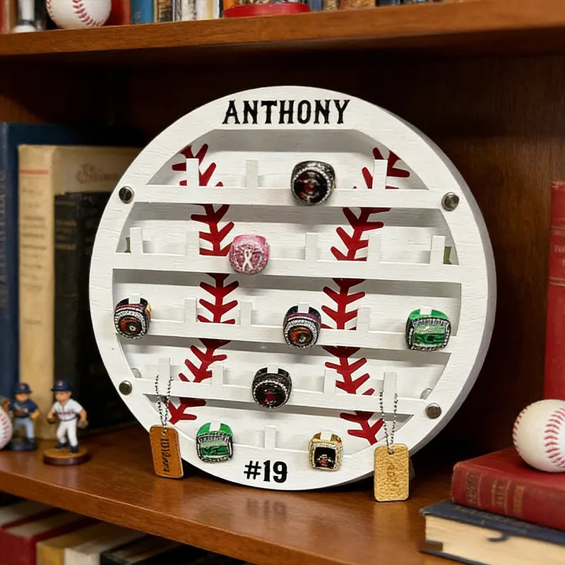 Personalized Baseball Style Ring Holder Custom Name Number Perfect Gift for Baseball Player
