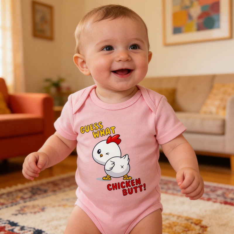 Funny Guess What Chicken Butt Print Cute Gift for Infant Toddler Easter Outfit Baby Bodysuit Gifr for New Baby