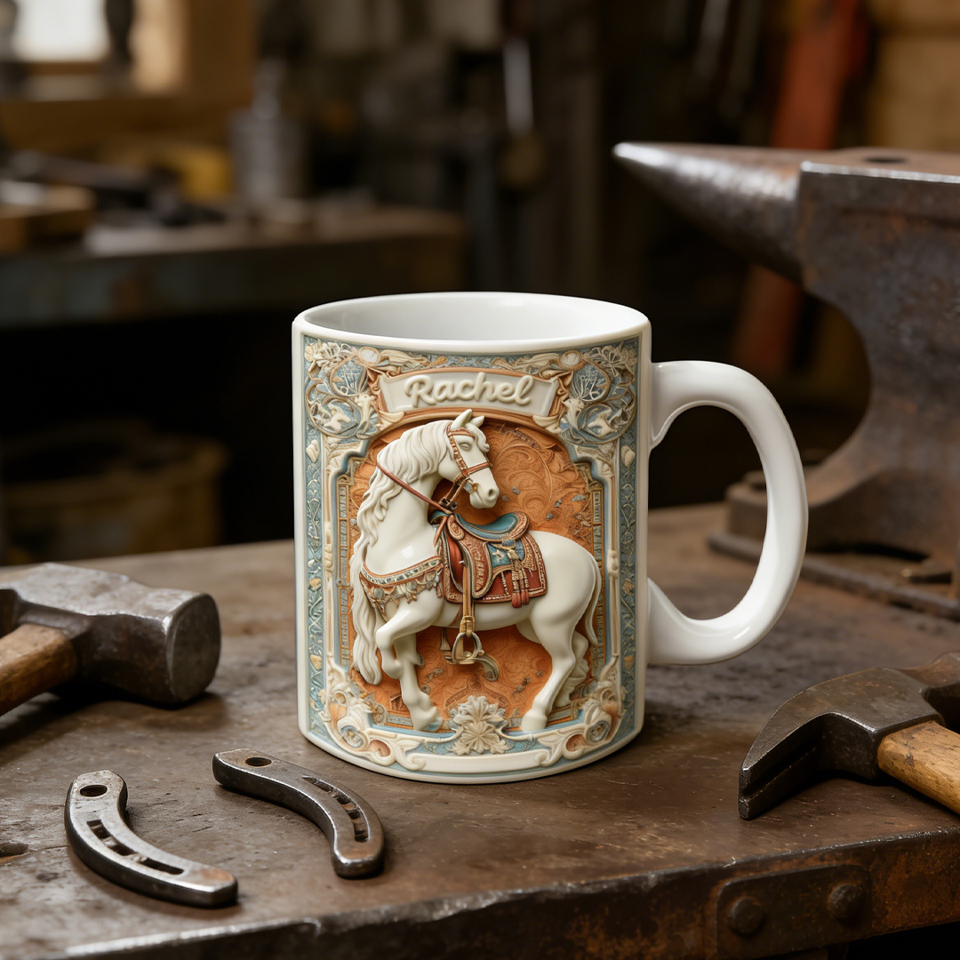 Personalized Western Cowboy Horse Mug Ceramic 3D Graphic Patterns Cup Gift for Horse Riding Equestrian Lovers