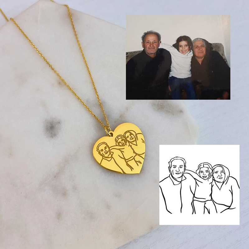 Personalized Engraved Famliy Face Photo Heart Design Portrait Necklace With Custom Photo for Memorial Gift, Mother's Day Jewelry
