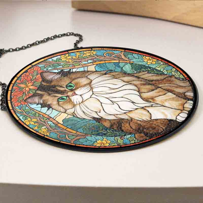 Personalized Cat Lover Portrait from Photo Forest Sun Catcher