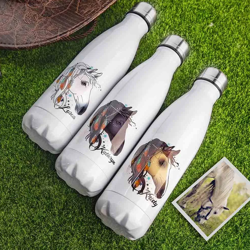 Personalized Horse Design Snaffle Bits Show Jumping Horse Insulated Bottle Pony Owners Thermal Flask Water Bottle for Equestrain Lovers