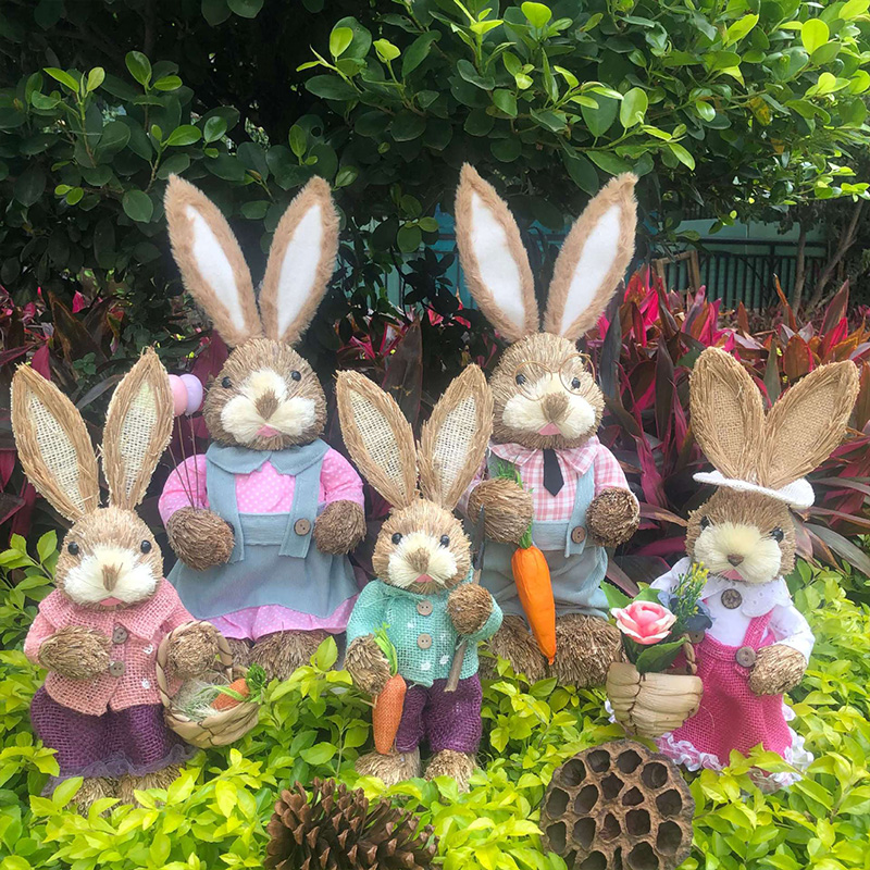 Decorative Straw Rabbits 35cm | Easter Bunny Figurines | Cute Easter Table Decorations