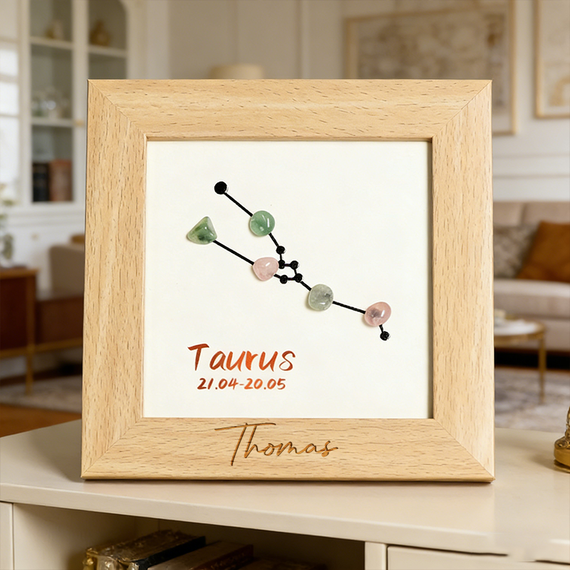 Personalized Engraved Name and Zodiac Sign Wood Frames Home Decoration