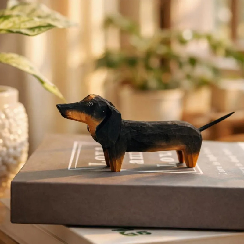 Hand-Carved Wooden Dachshund Figurine, Long Dog Sculpture,Sausage Dog Decor Minimalist Animal lovers gift